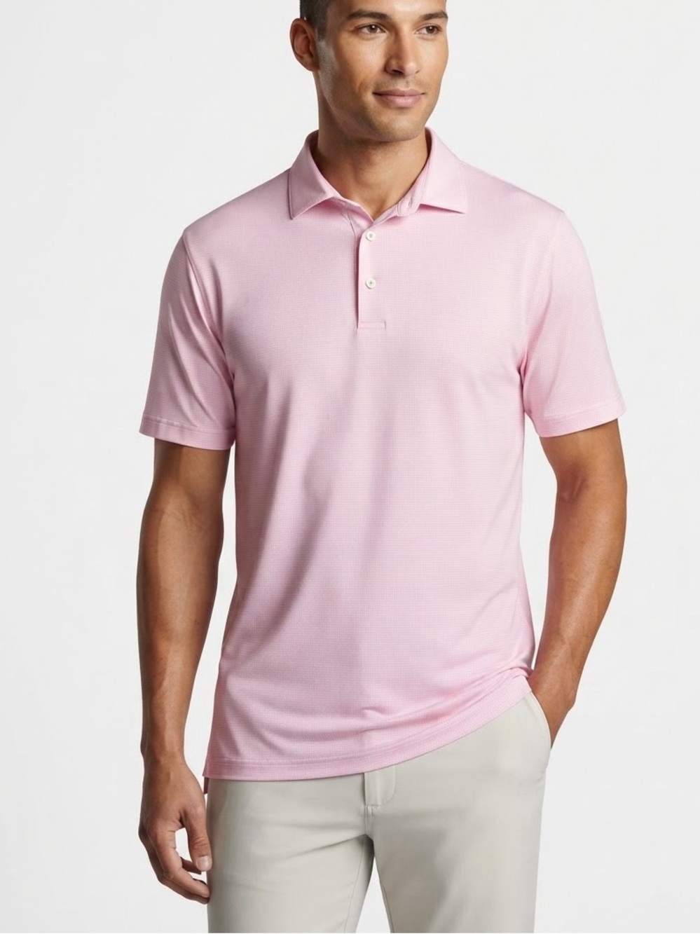 Peter Millar Summer Comfort Men's Pink Micro-Gingham Golf Polo Shirt Size XL